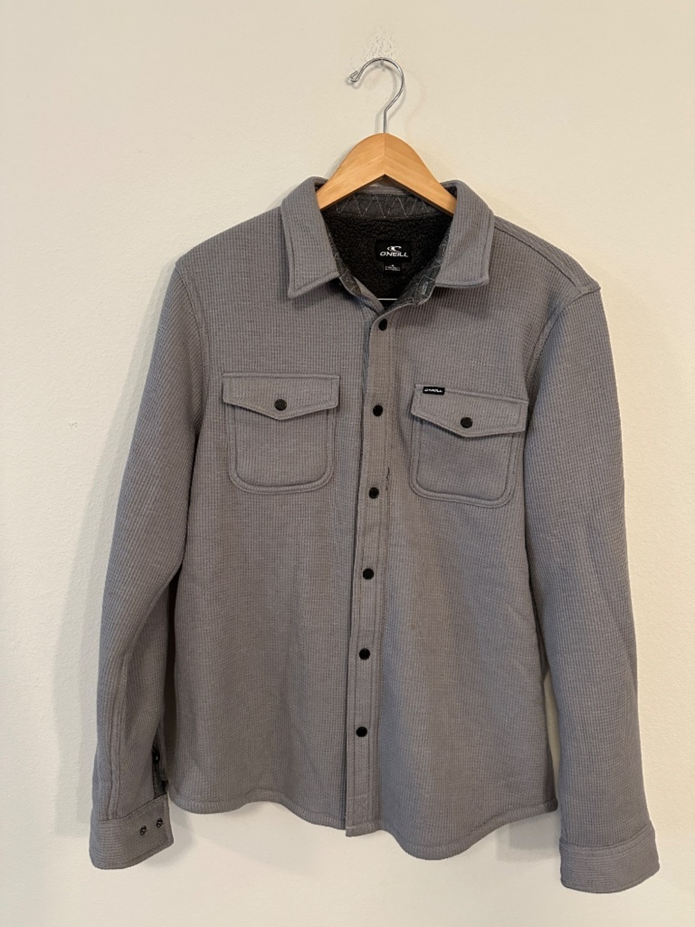O'Neill Sherpa Lined Waffle Shacket Men's M Gray Snap Front